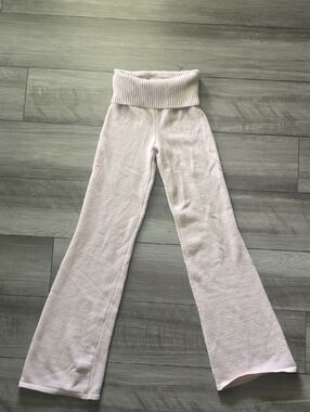 Sincerely Jules Pale Pink Ribbed Fold-Over Waist Flare Pants Size Small